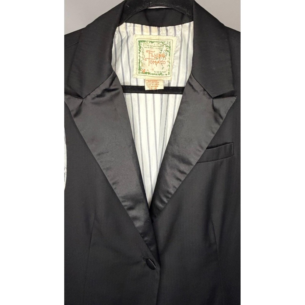 Flying Tomato Long Vest Womens L Black Whimsygoth Satin Trim Tuxedo Waistcoat - Picture 5 of 9